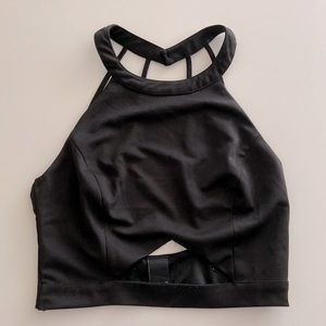 Black halter crop top with cutout